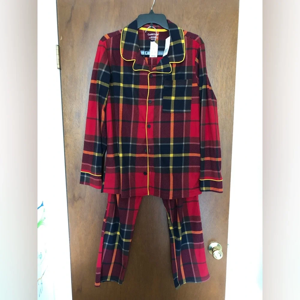 NWT Men’s Red/Yellow Plaid Flannel Pajamas Cozy Cabincore Winter Warm - Picture 1 of 4
